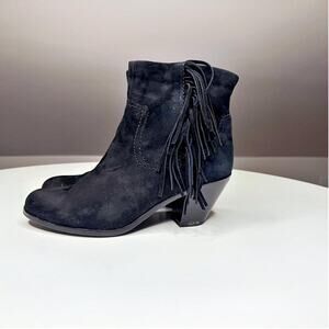 Sam Edelman Black Suede Fringe Ankle Boots Western Boho Festival Side Zip Sz 9‎